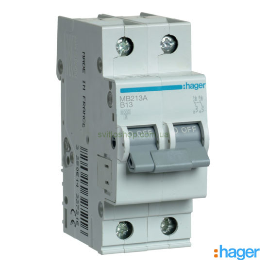 Автоматический выключатель HAGER MBN213, 13А, 2P, тип "B" 6кА