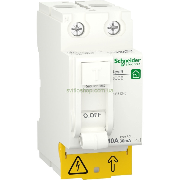Устройство защитного отключения УЗО SCHNEIDER Resy9, 40А, 2P, 30мА, АC, 6кА