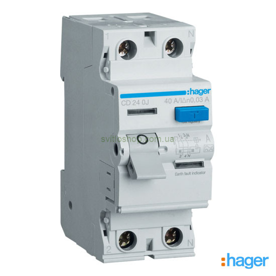 Устройство защитного отключения УЗО HAGER CDA240D 40А, 2P, 30мА, А, 6кА
