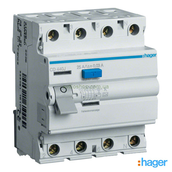 Устройство защитного отключения УЗО HAGER CDA440D 40А, 4P, 30мА, А, 6кА