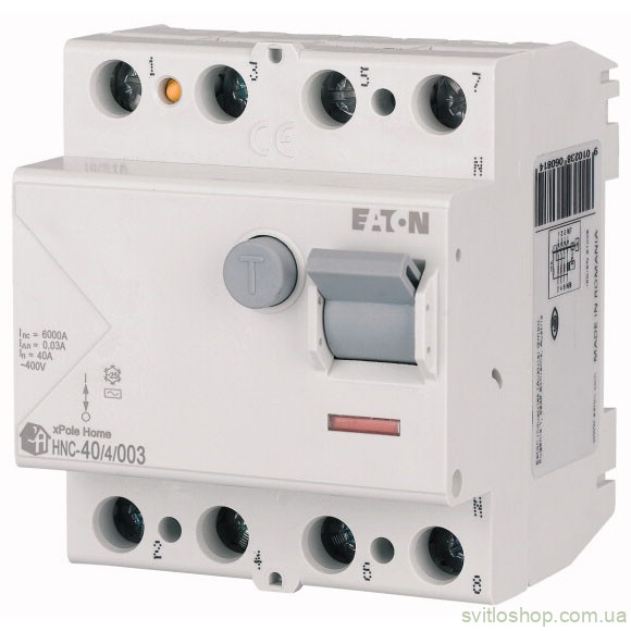 Устройство защитного отключения УЗО EATON xPole Home HNC, 40А, 4P, 30мА, АC, 6кА