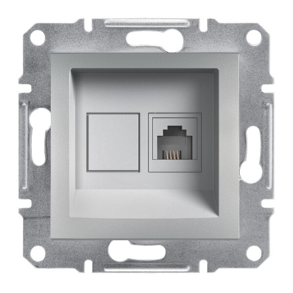 Розетка RJ11 cat.3 телефонная Schneider Asfora алюминий