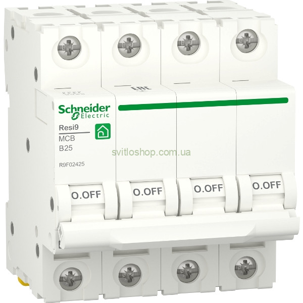 Автоматический выключатель Schneider Resi9, 25А, 4P, тип "B" 6кА