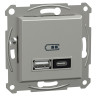 Розетка USB зарядная, тип A+C, 21 Вт Schneider Asfora алюминий