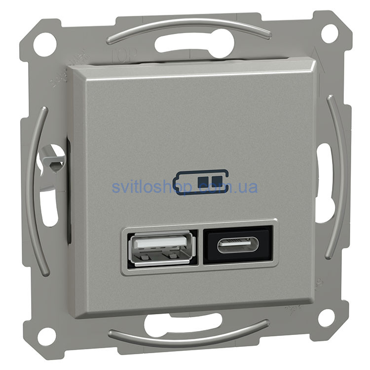 Розетка USB зарядная, тип A+C, 21 Вт Schneider Asfora алюминий