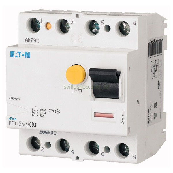 Устройство защитного отключения УЗО EATON xPole PF6, 25А, 4P, 30мА, АC, 6кА